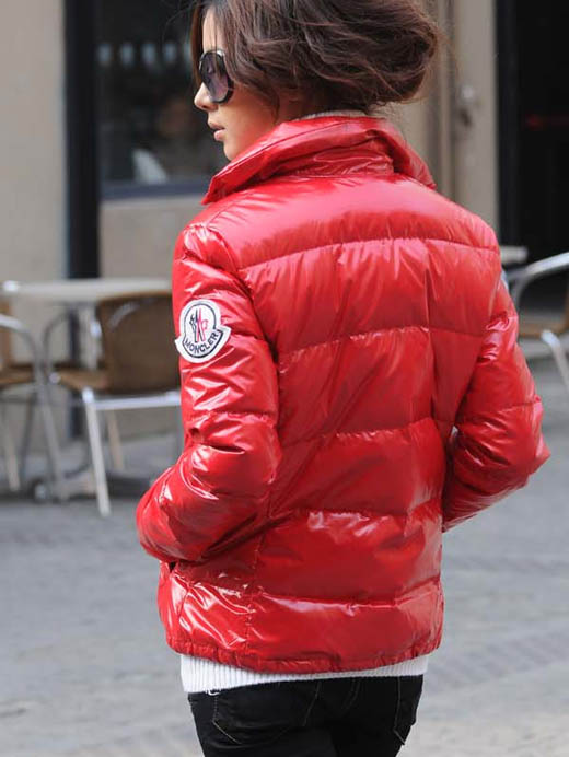 red shiny moncler coat