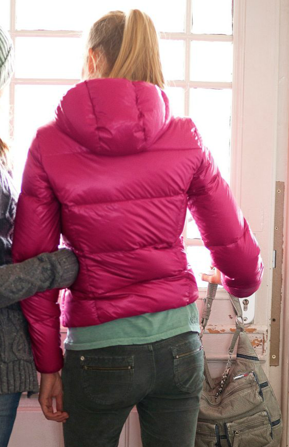 Pink hooded Tommy Hilfiger down jacket | SHINY NYLON